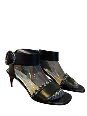 Black Stud-Trim Ankle Strap Kitten Heels EU 39